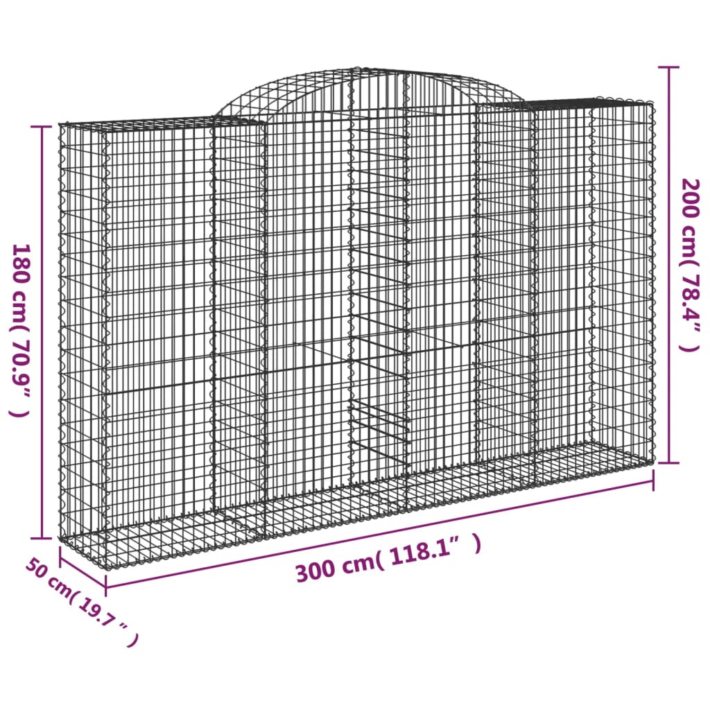 Gabione mit Hochbogen 300x50x180/200 cm Verzinktes Eisen