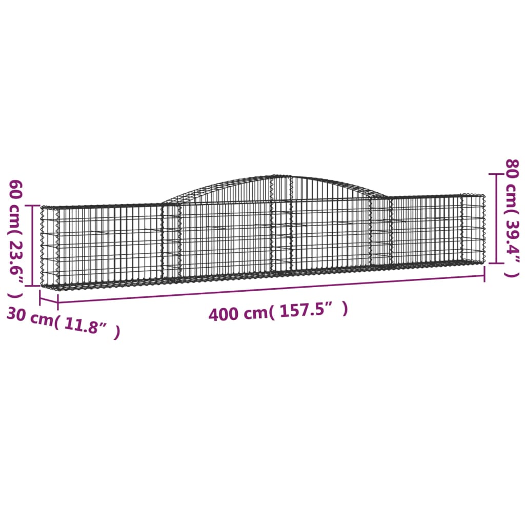 Gabione mit Hochbogen 400x30x60/80 cm Verzinktes Eisen