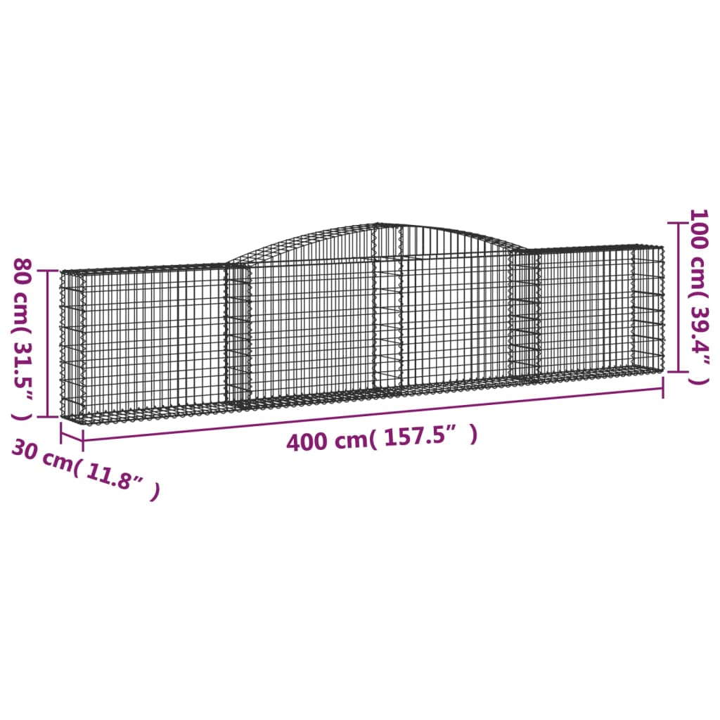 Gabione mit Hochbogen 400x30x80/100 cm Verzinktes Eisen