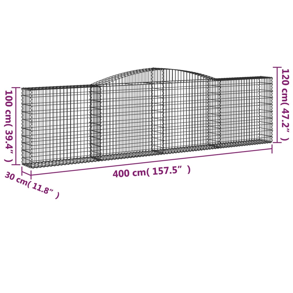 Gabione mit Hochbogen 400x30x100/120 cm Verzinktes Eisen