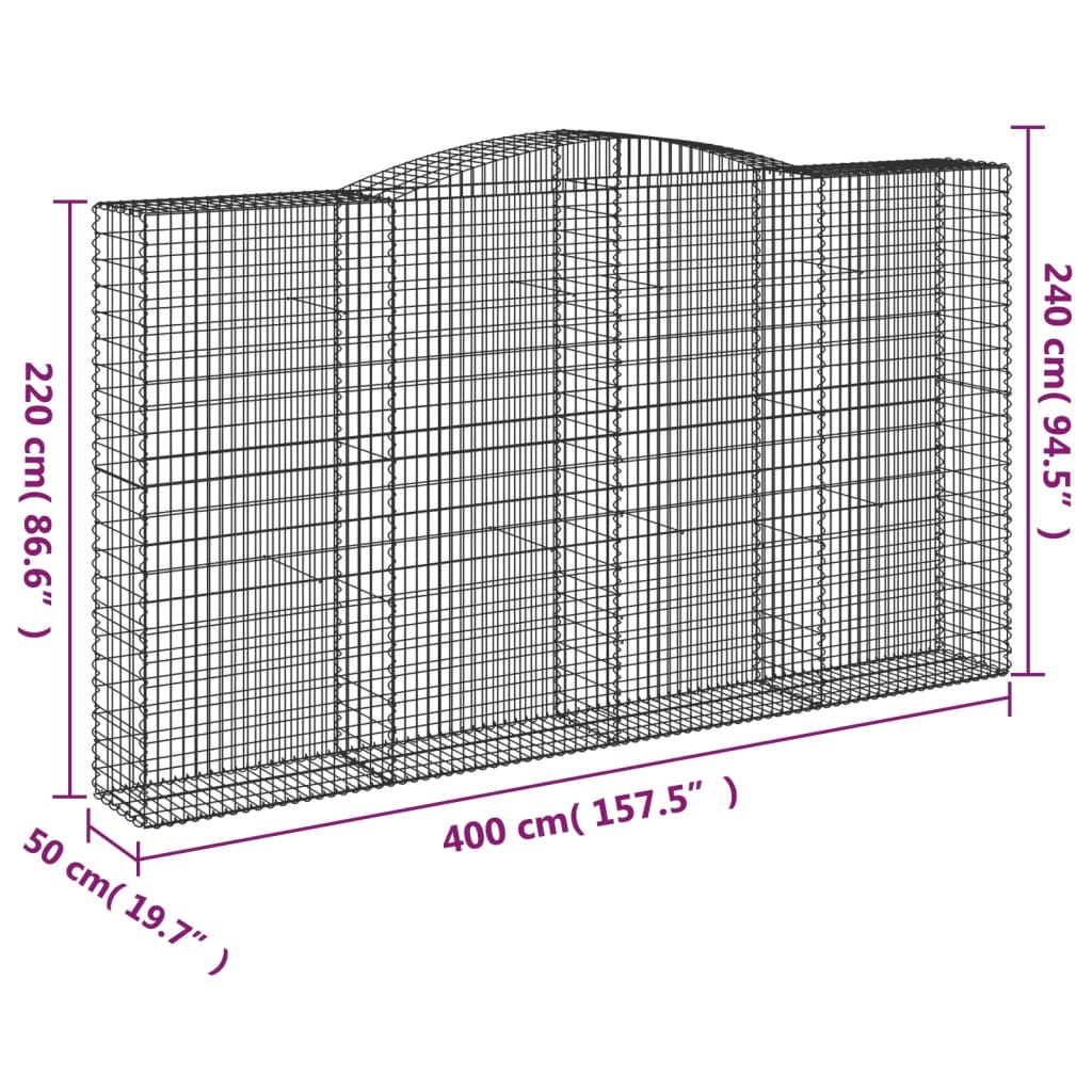 Gabione mit Hochbogen 400x50x220/240 cm Verzinktes Eisen