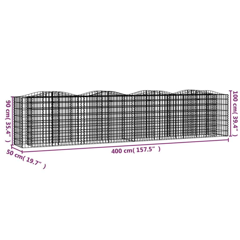 Gabionen-Hochbeet mit Hochbogen 400x50x100 cm Verzinktes Eisen