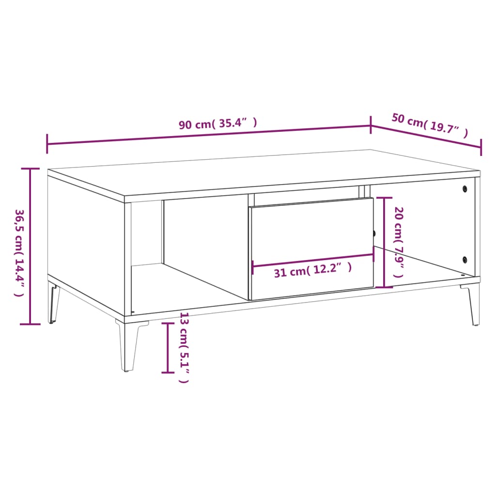 Couchtisch Sonoma-Eiche 90x50x36,5 cm Holzwerkstoff