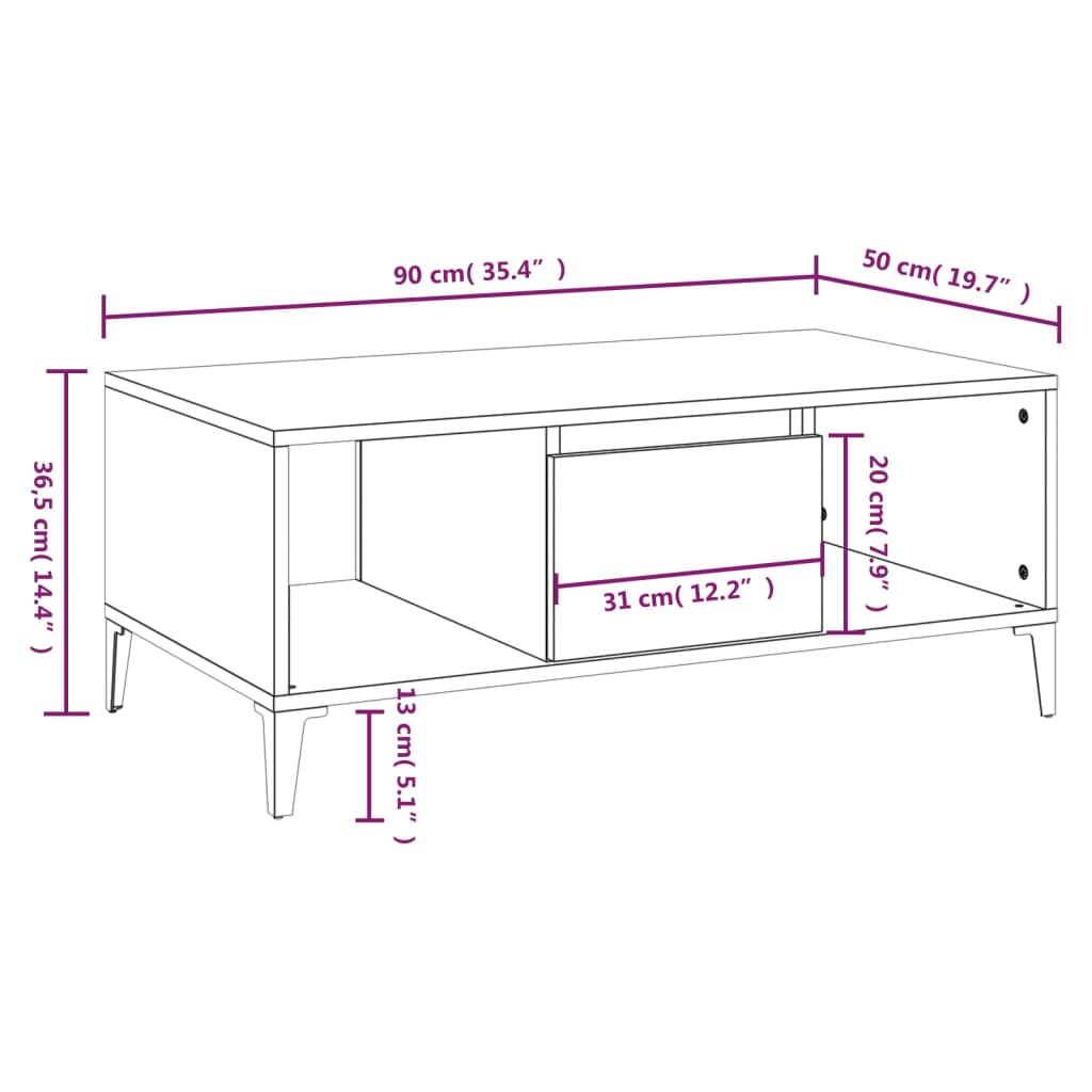 Couchtisch Braun Eichen-Optik 90x50x36,5 cm Holzwerkstoff