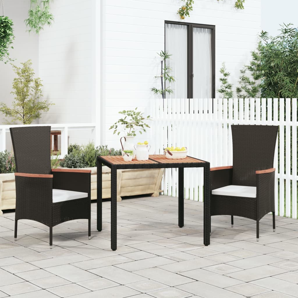 Gartentisch mit Holzplatte Schwarz Poly Rattan & Akazienholz