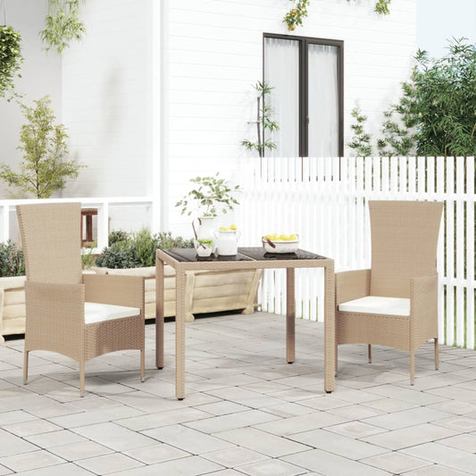 Gartentisch mit Glasplatte Beige Poly Rattan & Hartglas