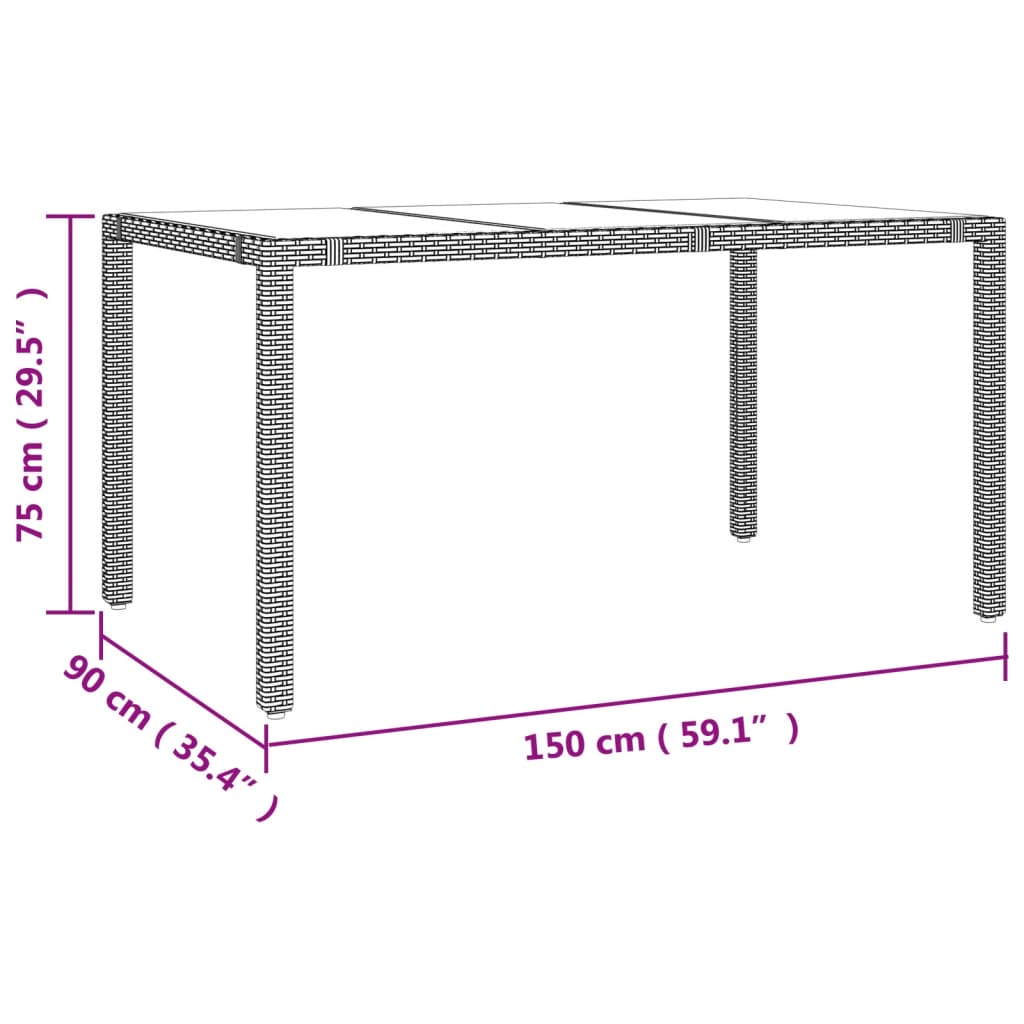 Gartentisch mit Glasplatte Beige Poly Rattan & Hartglas