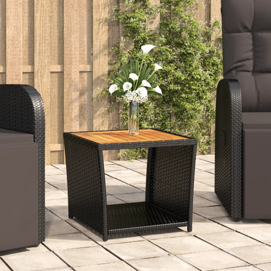 Beistelltisch mit Holzplatte Schwarz Poly Rattan & Akazienholz