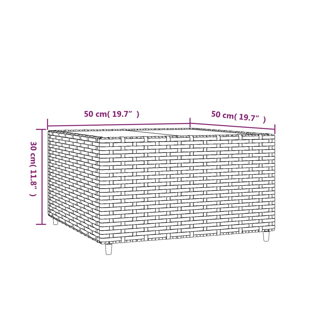 Garten-Couchtisch Quadratisch Braun 50x50x30 cm Poly Rattan