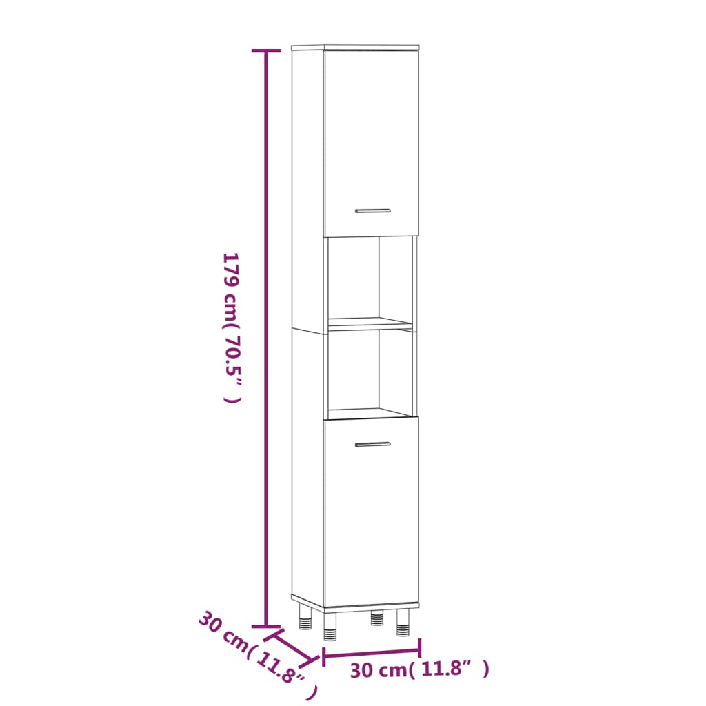 Badschrank Räuchereiche 30x30x179 cm Holzwerkstoff