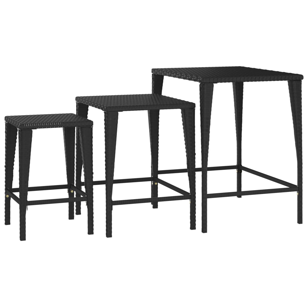 Satztische 3 Stk. Schwarz Poly Rattan