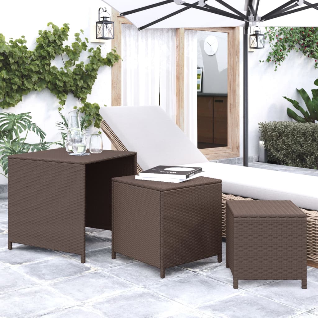 Satztische 3 Stk. Braun Poly Rattan