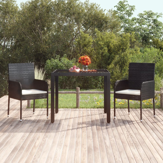 Gartentisch mit Glasplatte Schwarz 90x90x75 cm Poly Rattan