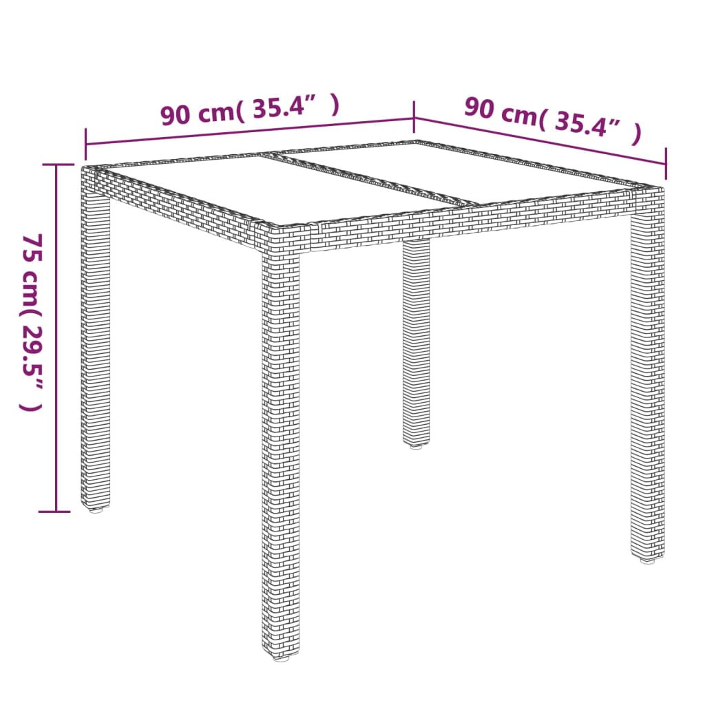 Gartentisch mit Glasplatte Grau 90x90x75 cm Poly Rattan