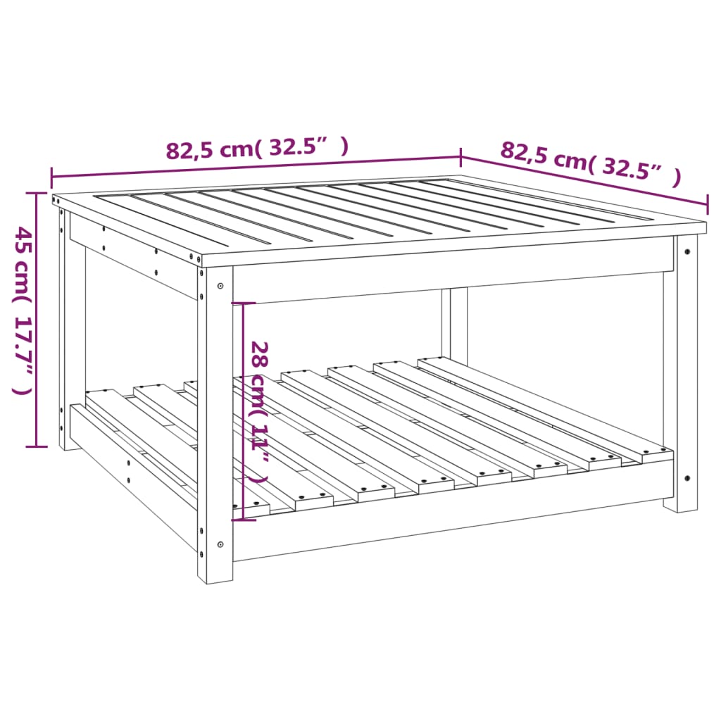 Gartentisch Honigbraun 82,5x82,5x45 cm Massivholz Kiefer