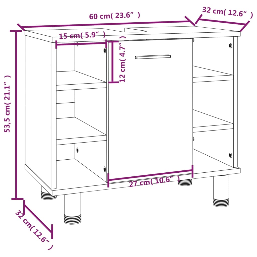 Badschrank Grau Sonoma 60x32x53,5 cm Holzwerkstoff