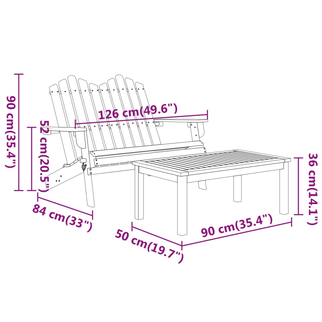 2-tlg. Garten-Lounge-Set Adirondack Massivholz Akazie