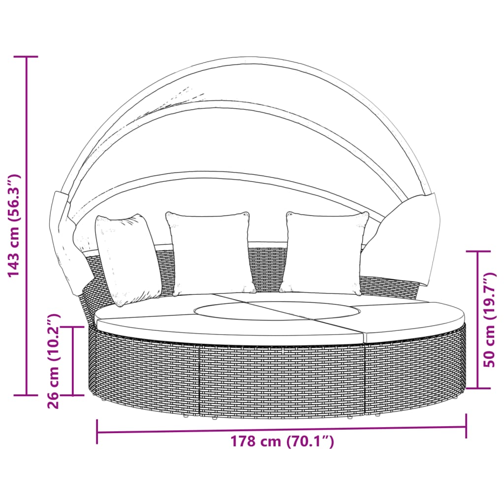 Sonneninsel mit Dach und Kissen Braun Poly Rattan