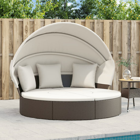 Sonneninsel mit Dach und Kissen Braun Poly Rattan