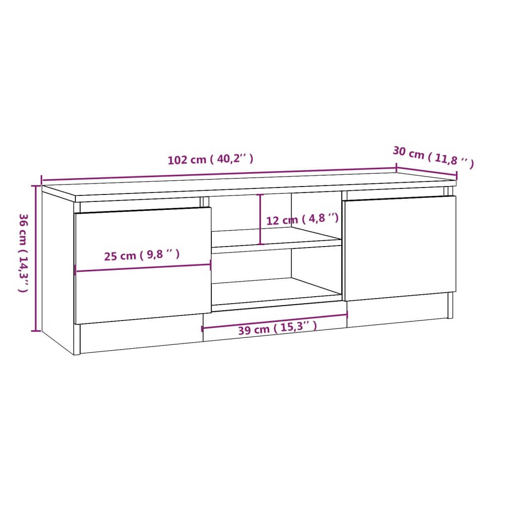 TV-Schrank mit Tür Grau Sonoma 102x30x36 cm