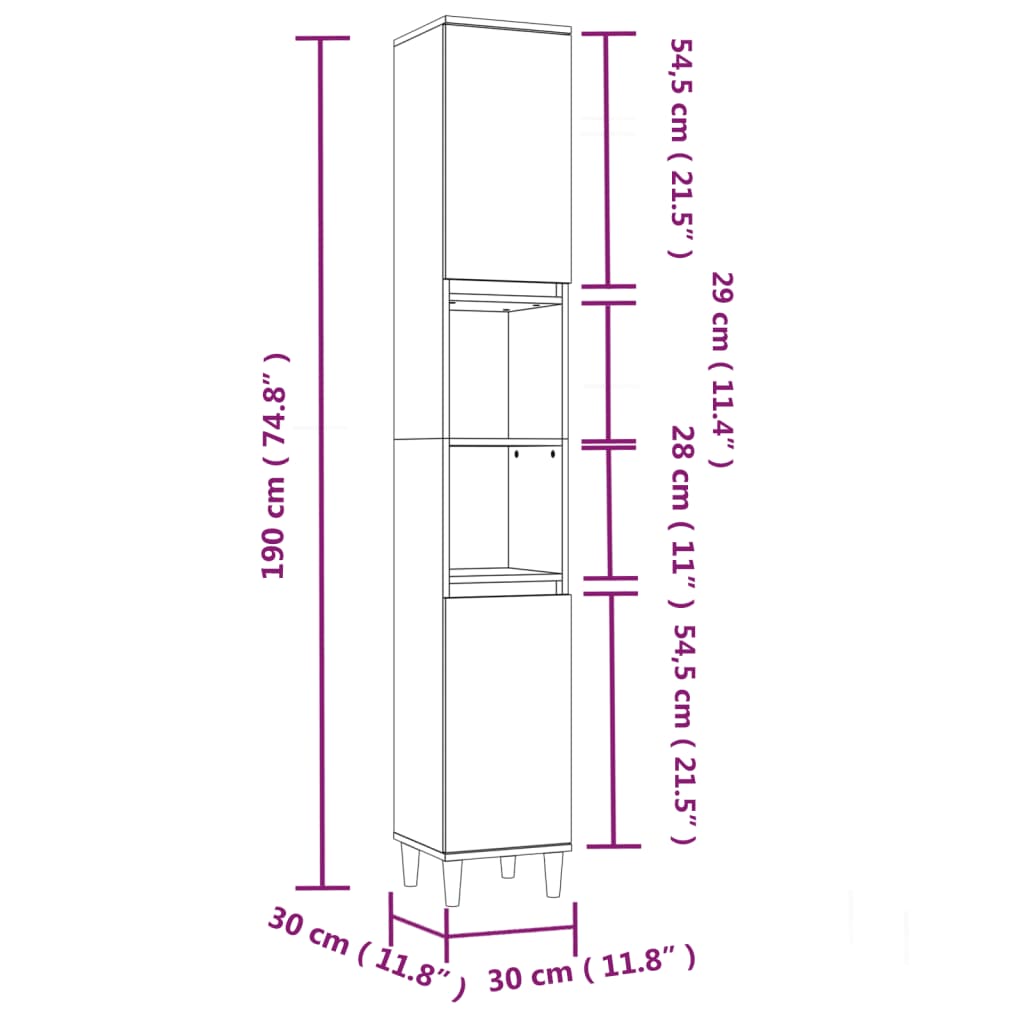 Badschrank Betongrau 30x30x190 cm Holzwerkstoff