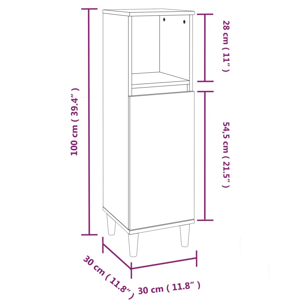 Badschrank Betongrau 30x30x100 cm Holzwerkstoff