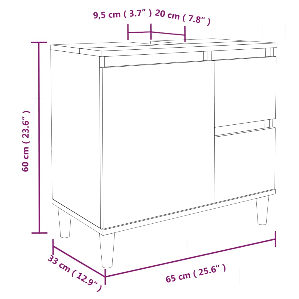 Badschrank Schwarz 65x33x60 cm Holzwerkstoff