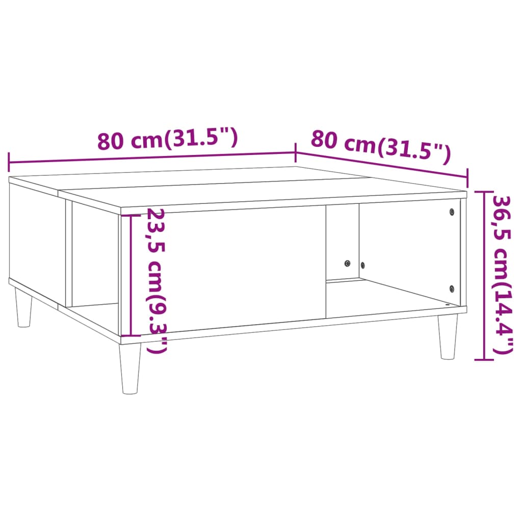 Couchtisch Braun Eichen-Optik 80x80x36,5 cm Holzwerkstoff