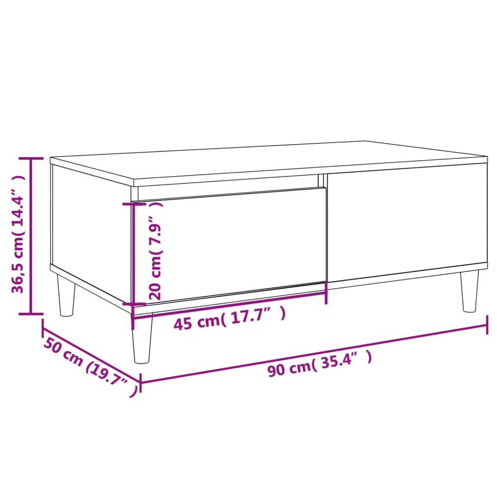 Couchtisch Braun Eichen-Optik 90x50x36,5 cm Holzwerkstoff