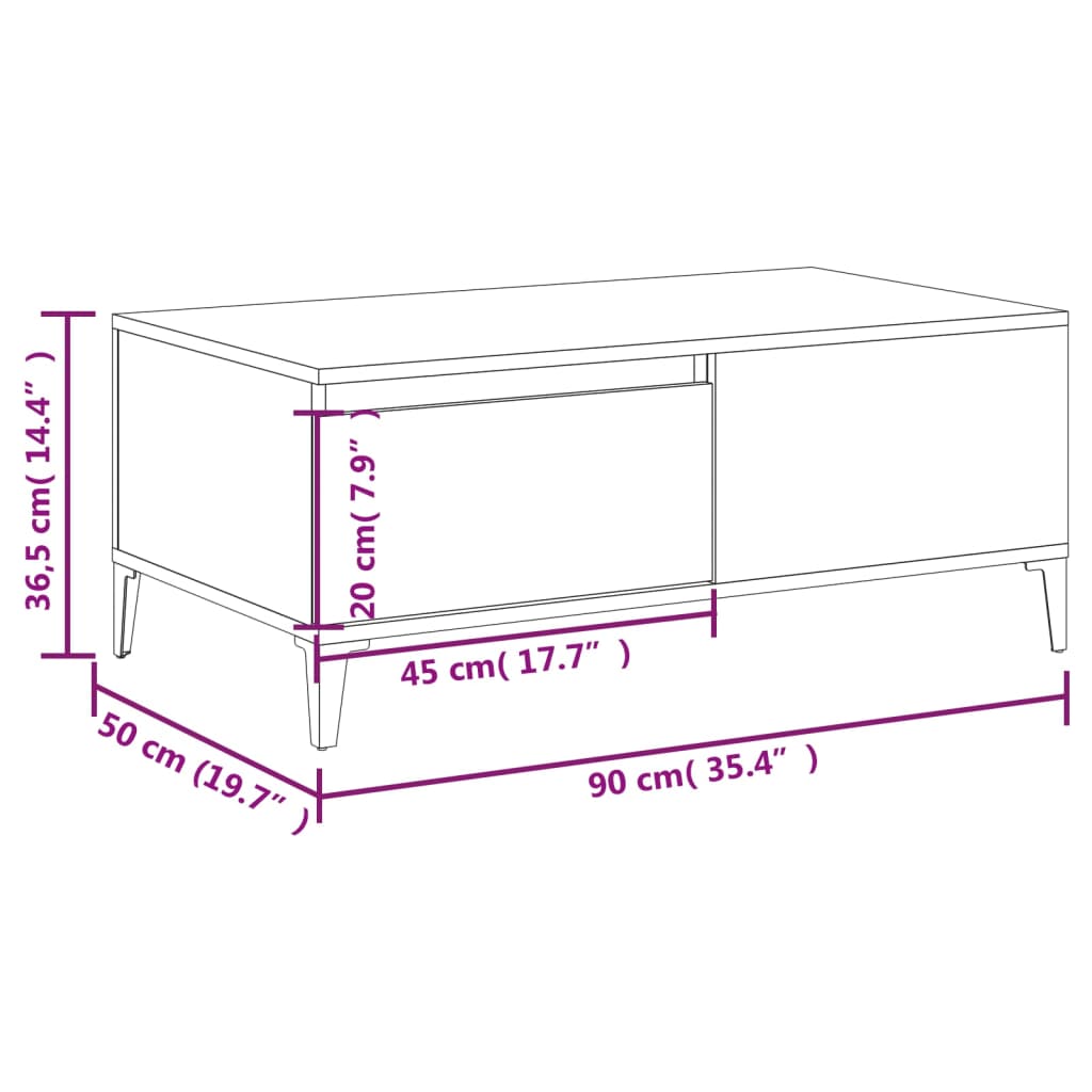 Couchtisch Räuchereiche 90x50x36,5 cm Holzwerkstoff