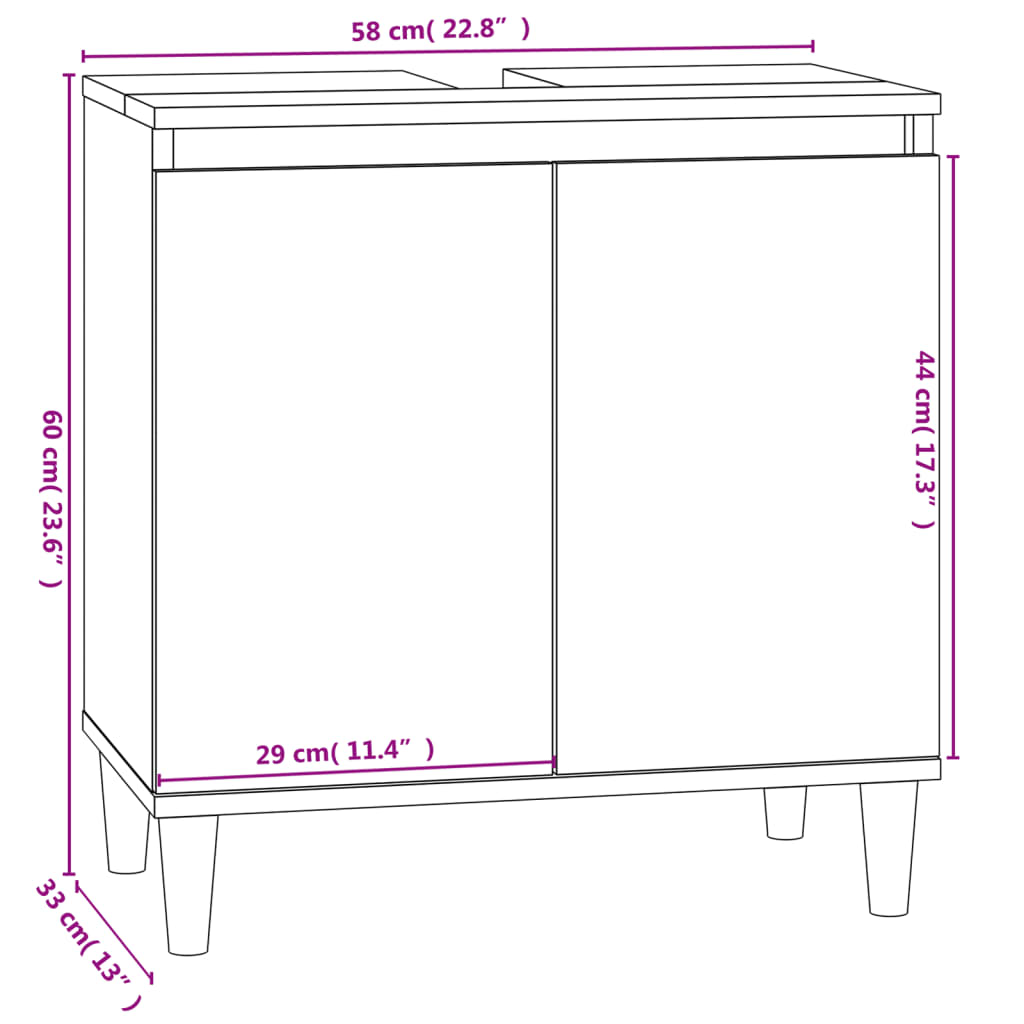 Waschbeckenunterschrank Grau Sonoma 58x33x60 cm Holzwerkstoff