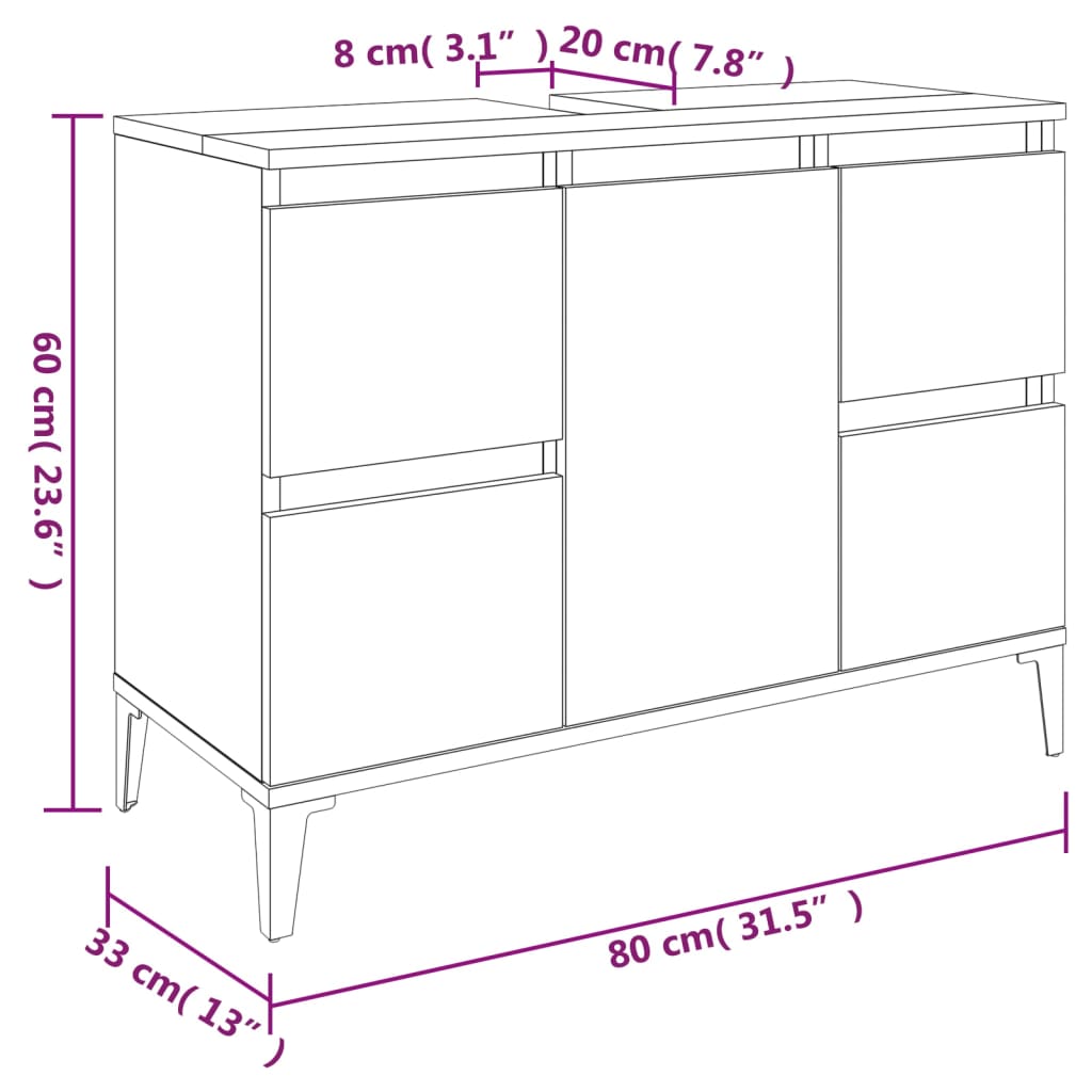 Waschbeckenunterschrank Braun Eichen-Optik 80x33x60 cm