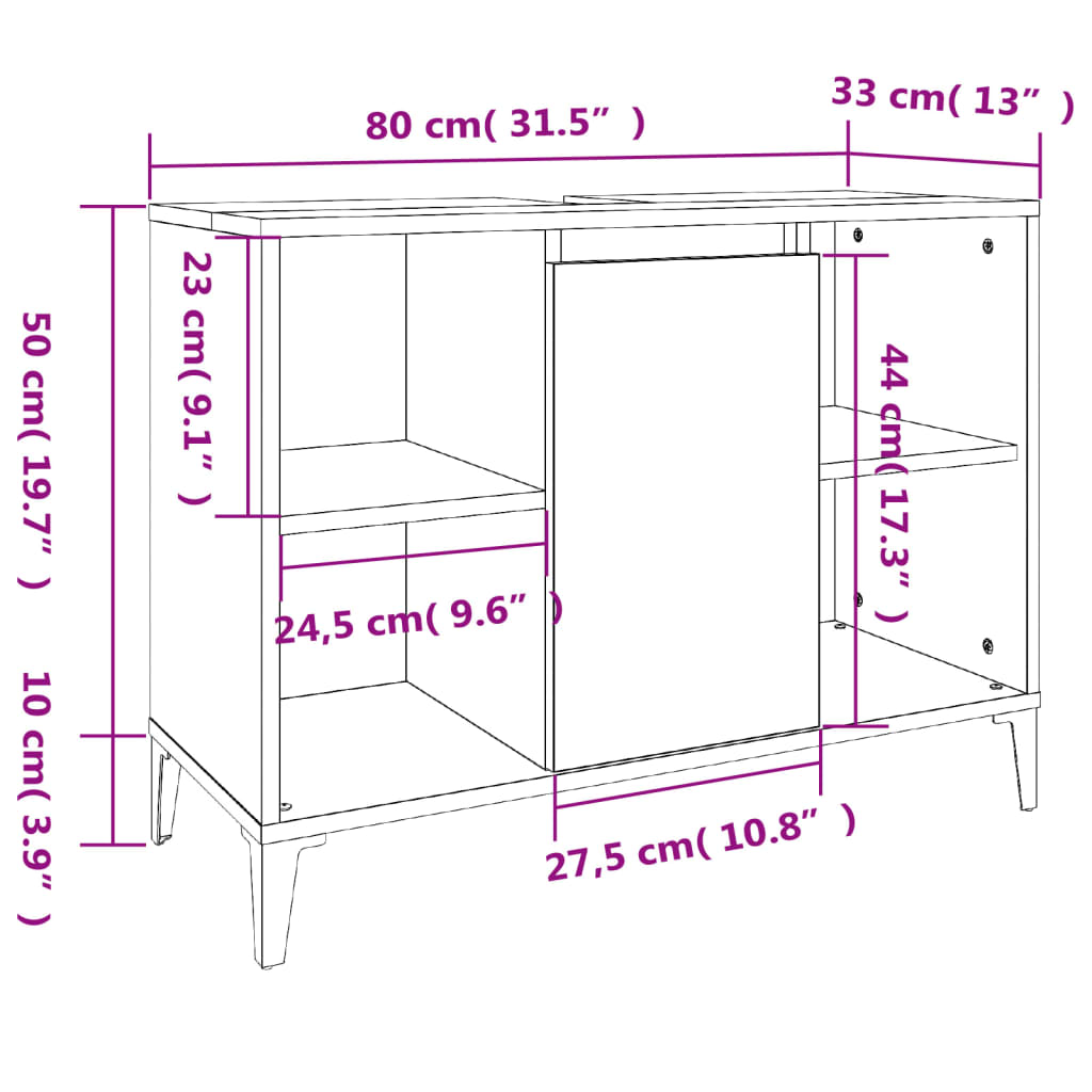 Waschbeckenunterschrank Schwarz 80x33x60 cm Holzwerkstoff