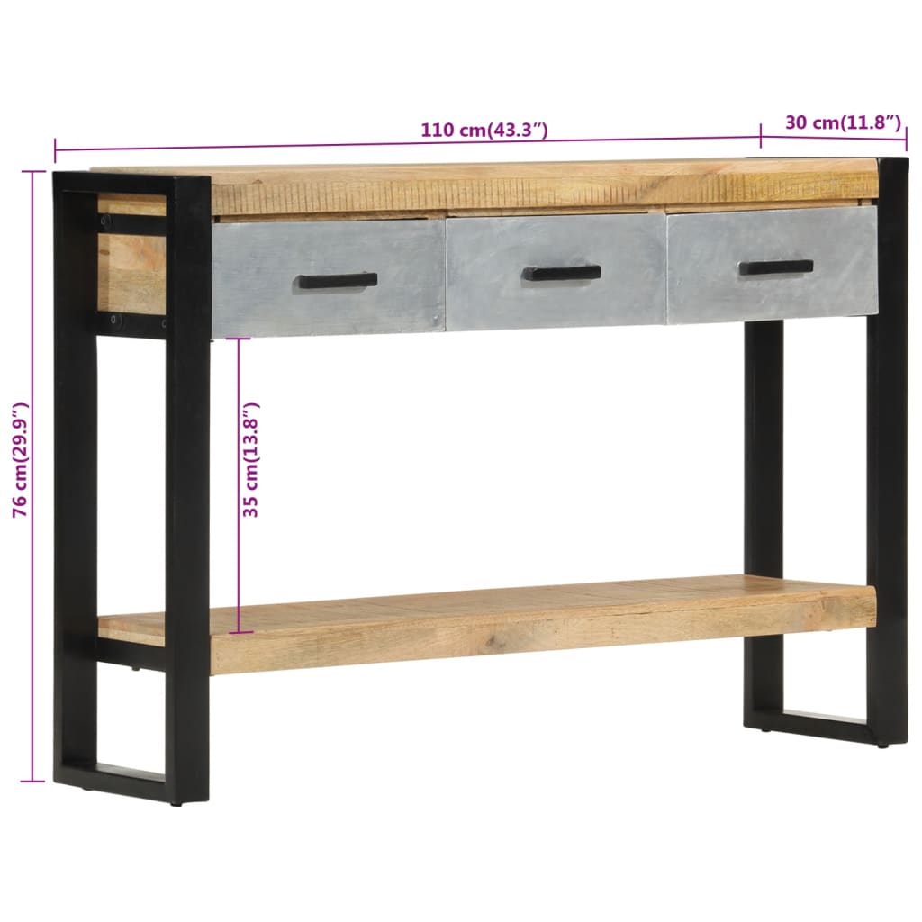 Konsolentisch 110x30x76 cm Raues Massivholz Mango