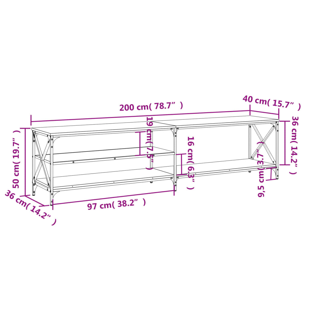 TV-Schrank Grau Sonoma 200x40x50 cm Holzwerkstoff und Metall