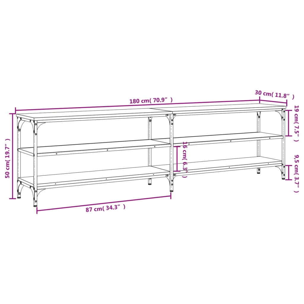 TV-Schrank Räuchereiche 180x30x50 cm Holzwerkstoff und Metall