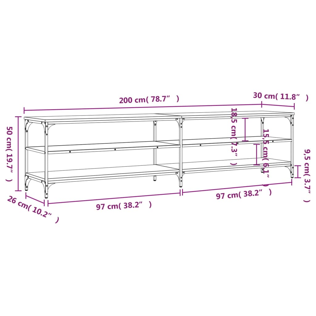 TV-Schrank Räuchereiche 200x30x50 cm Holzwerkstoff und Metall