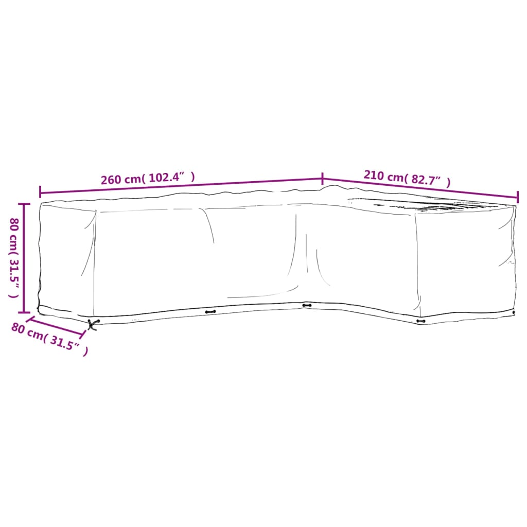 Gartenmöbel-Abdeckungen in L-Form 2 Stk. 16 Ösen 260x210x80 cm