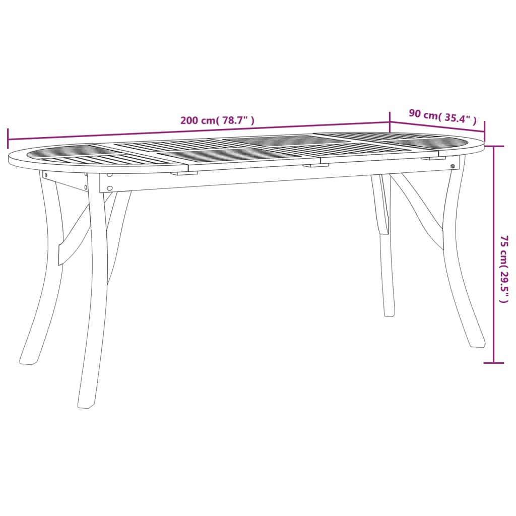 Gartentisch 200x90x75 cm Massivholz Akazie