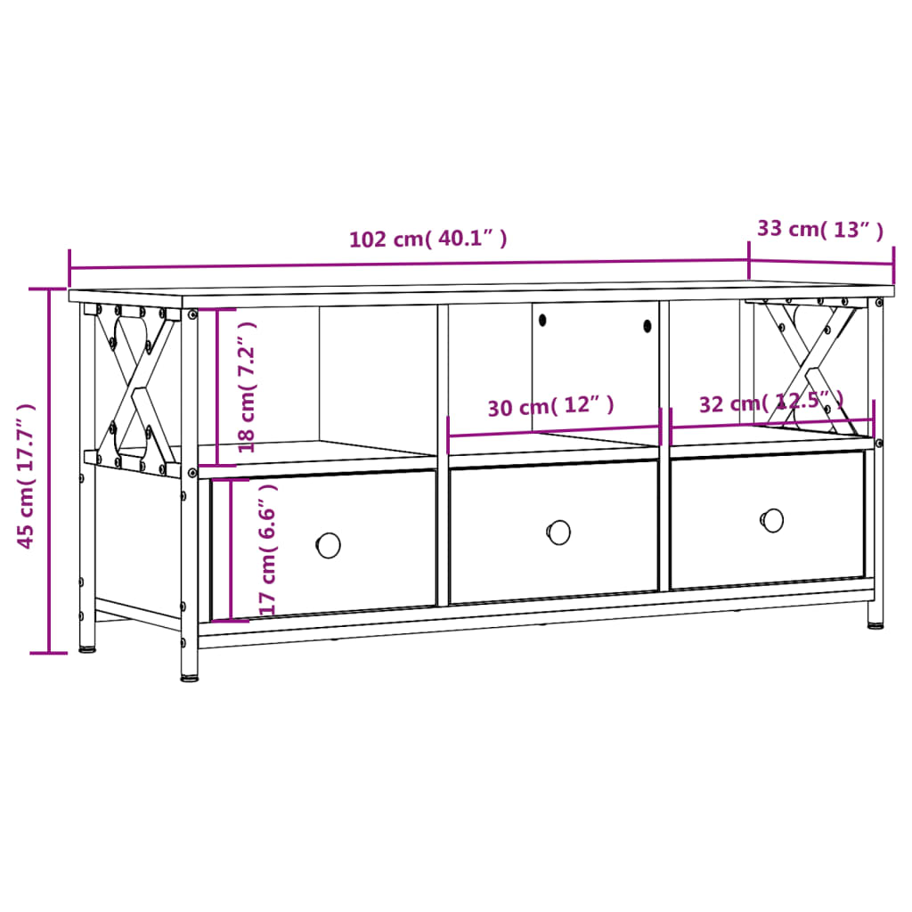 TV-Schrank Schwarz 102x33x45 cm Holzwerkstoff und Eisen