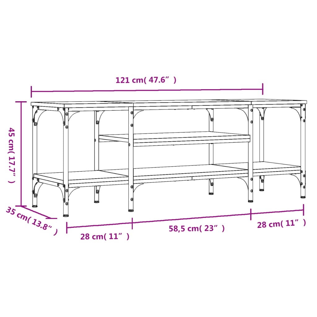 TV-Schrank Braun Eichen-Optik 121x35x45cm Holzwerkstoff & Eisen