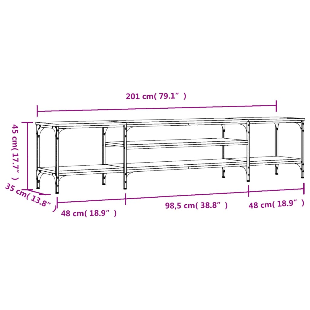 TV-Schrank Räuchereiche 201x35x45 cm Holzwerkstoff & Eisen