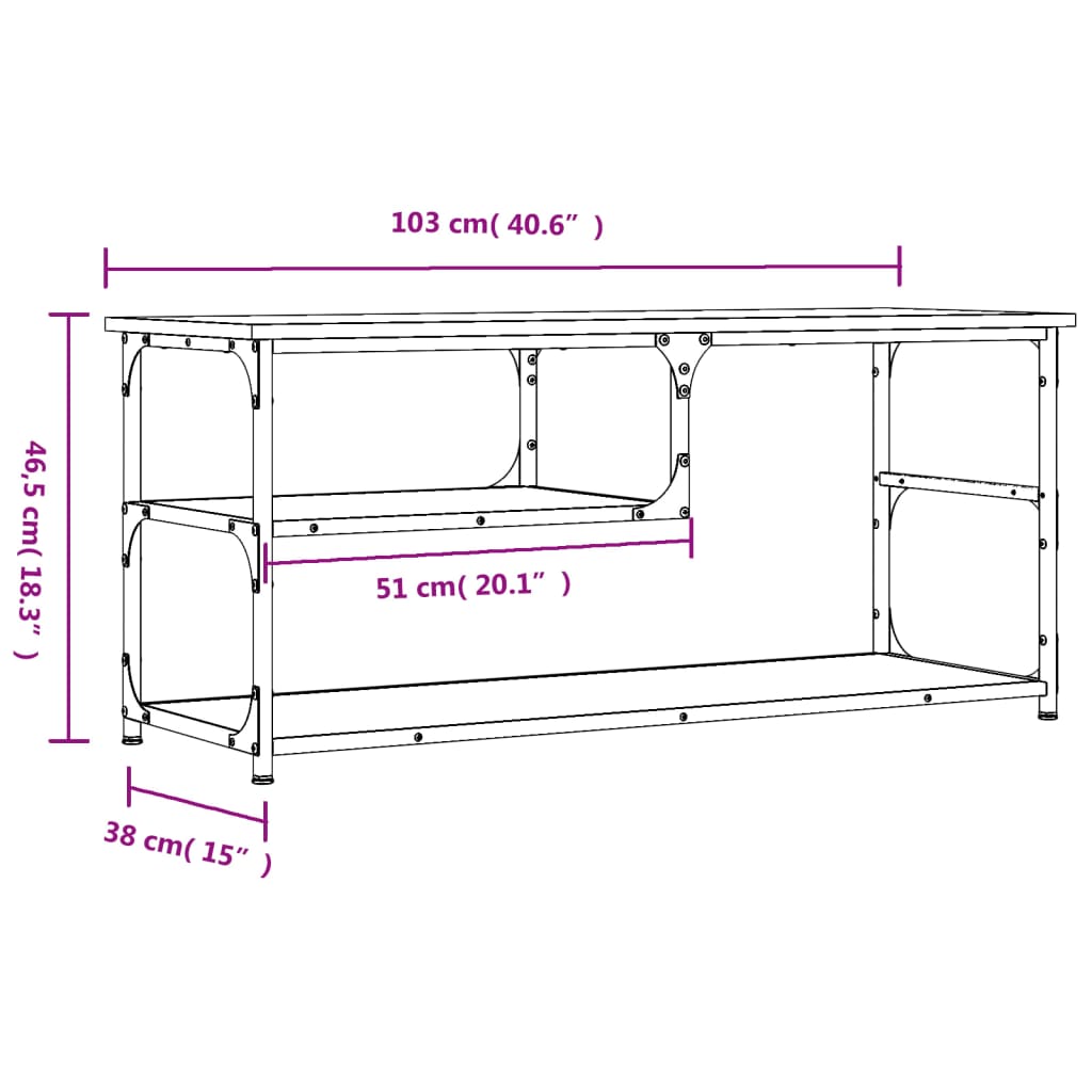 TV-Schrank Grau Sonoma 103x38x46,5 cm Holzwerkstoff und Stahl