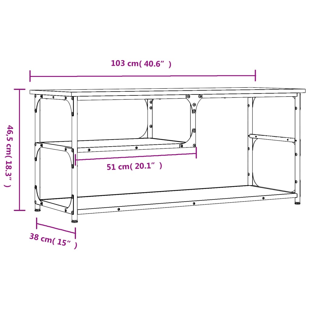 TV-Schrank Braun Eichen-Optik 103x38x46,5cm Holzwerkstoff Stahl