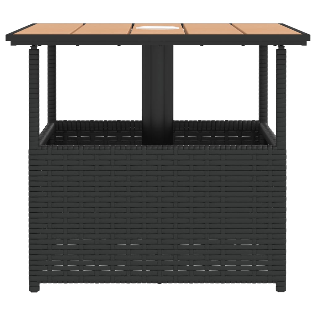 Gartentisch mit Schirmloch Schwarz 55x55x46,5 cm Poly Rattan