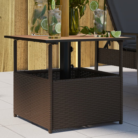 Gartentisch mit Schirmloch Braun 55x55x46,5 cm Poly Rattan