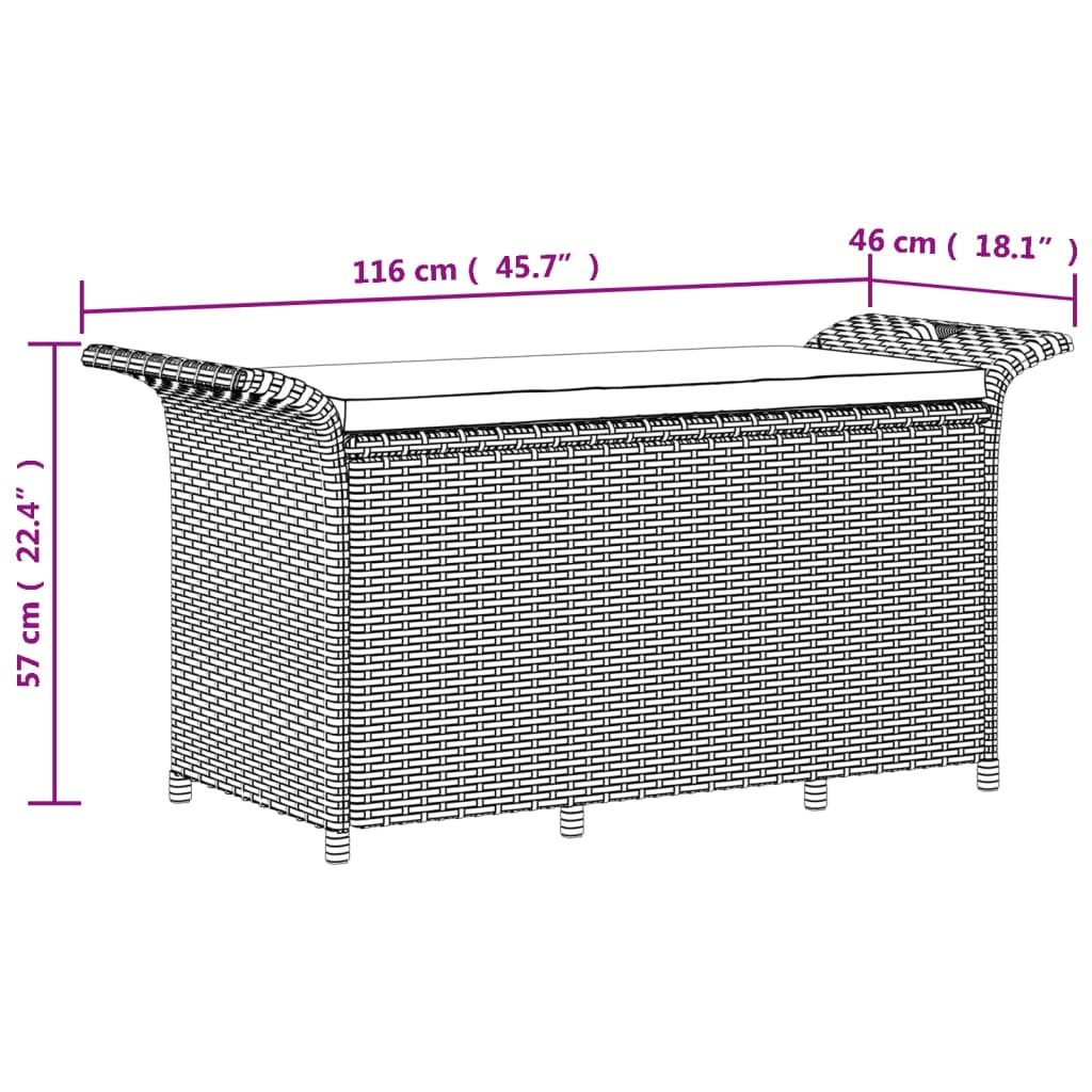 Gartenbank mit Kissen Grau 116x46x57 cm Poly Rattan