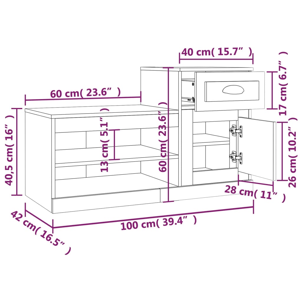 Schuhschrank Weiß 100x42x60 cm Holzwerkstoff