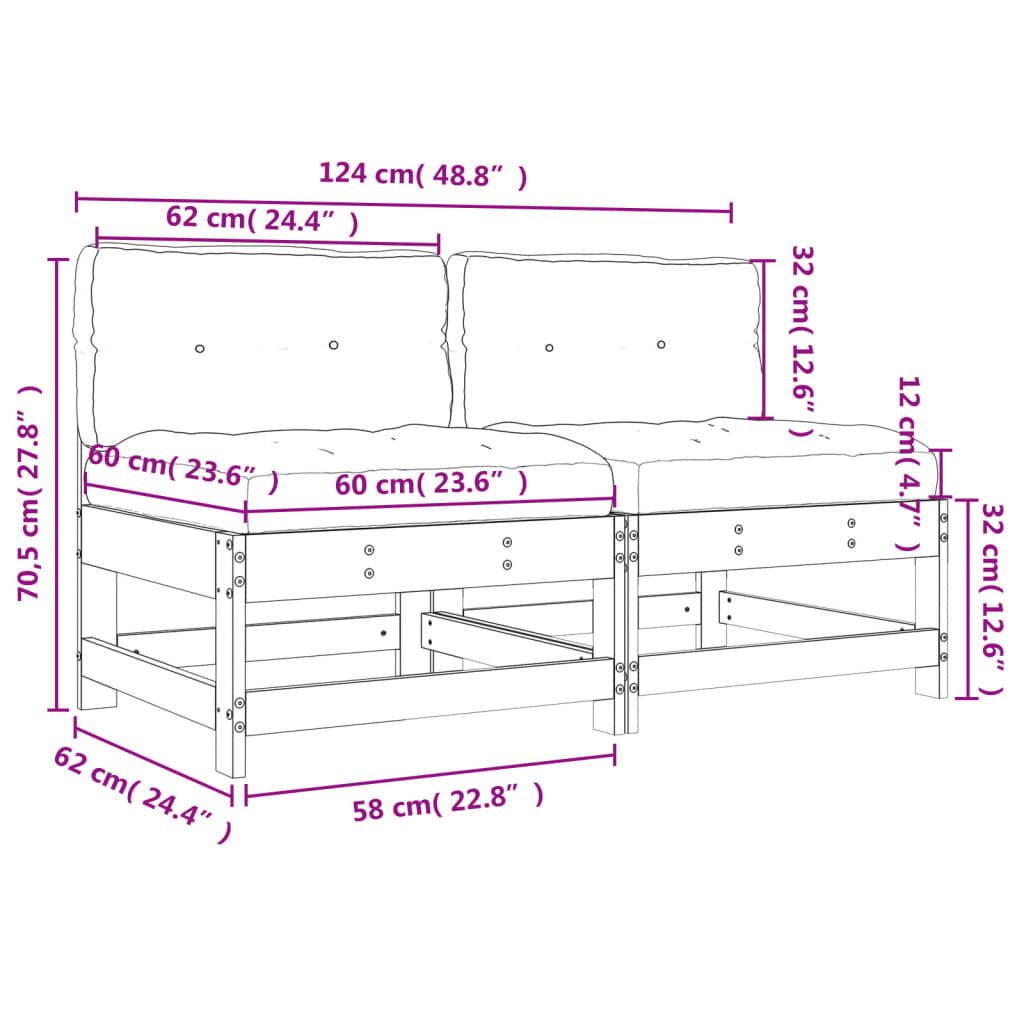 Mittelsofas mit Kissen 2 Stk. Massivholz Douglasie