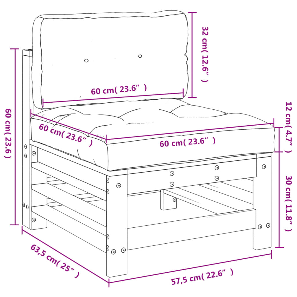 Mittelsofa mit Kissen Massivholz Douglasie